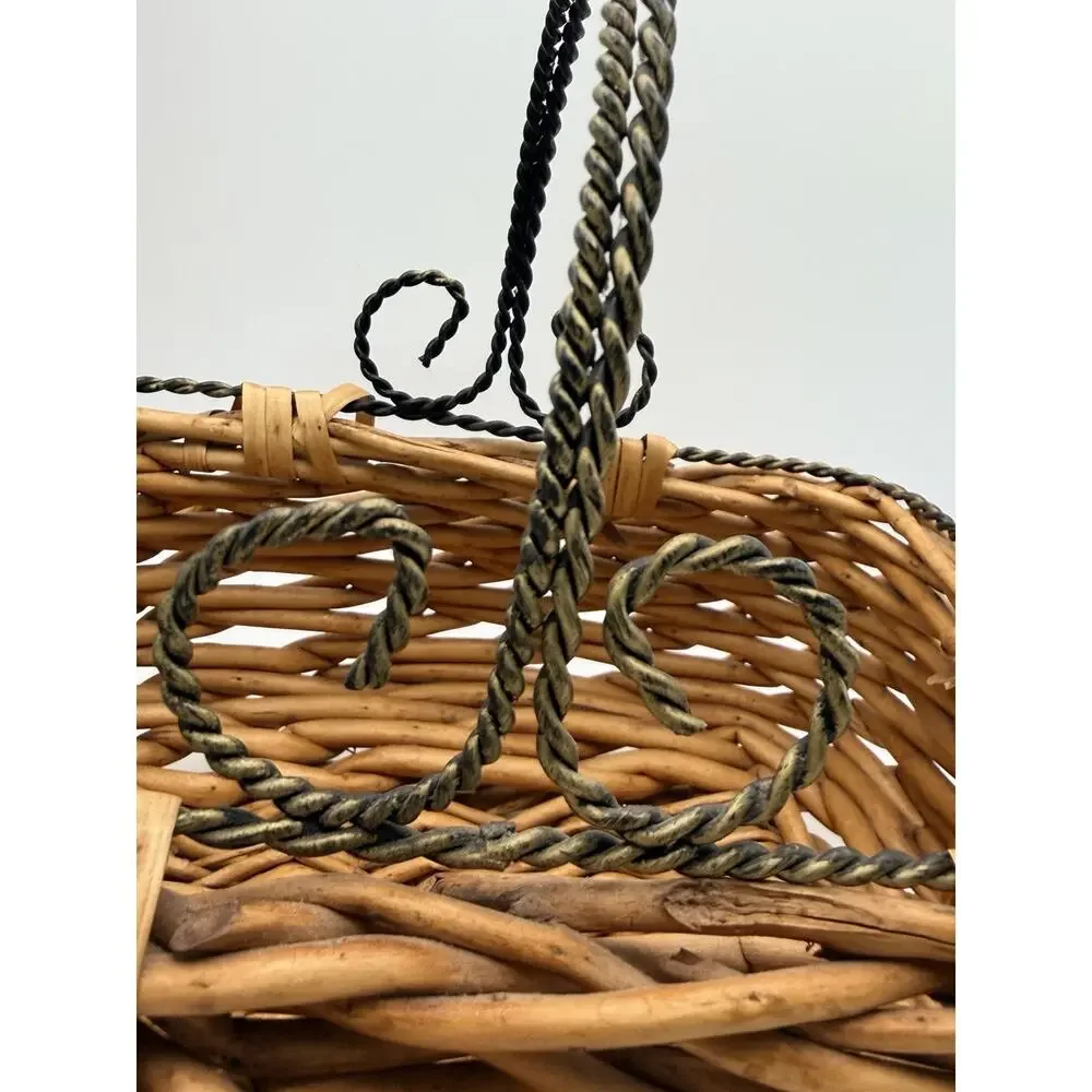 Bamboo Straw Basket With Metal Twisted Handle 8